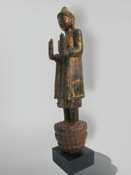 antique-carved-wooden-gilded-statue-of-standing-buddha-on-lotus-base-Thailand- Laos-Burma-00004